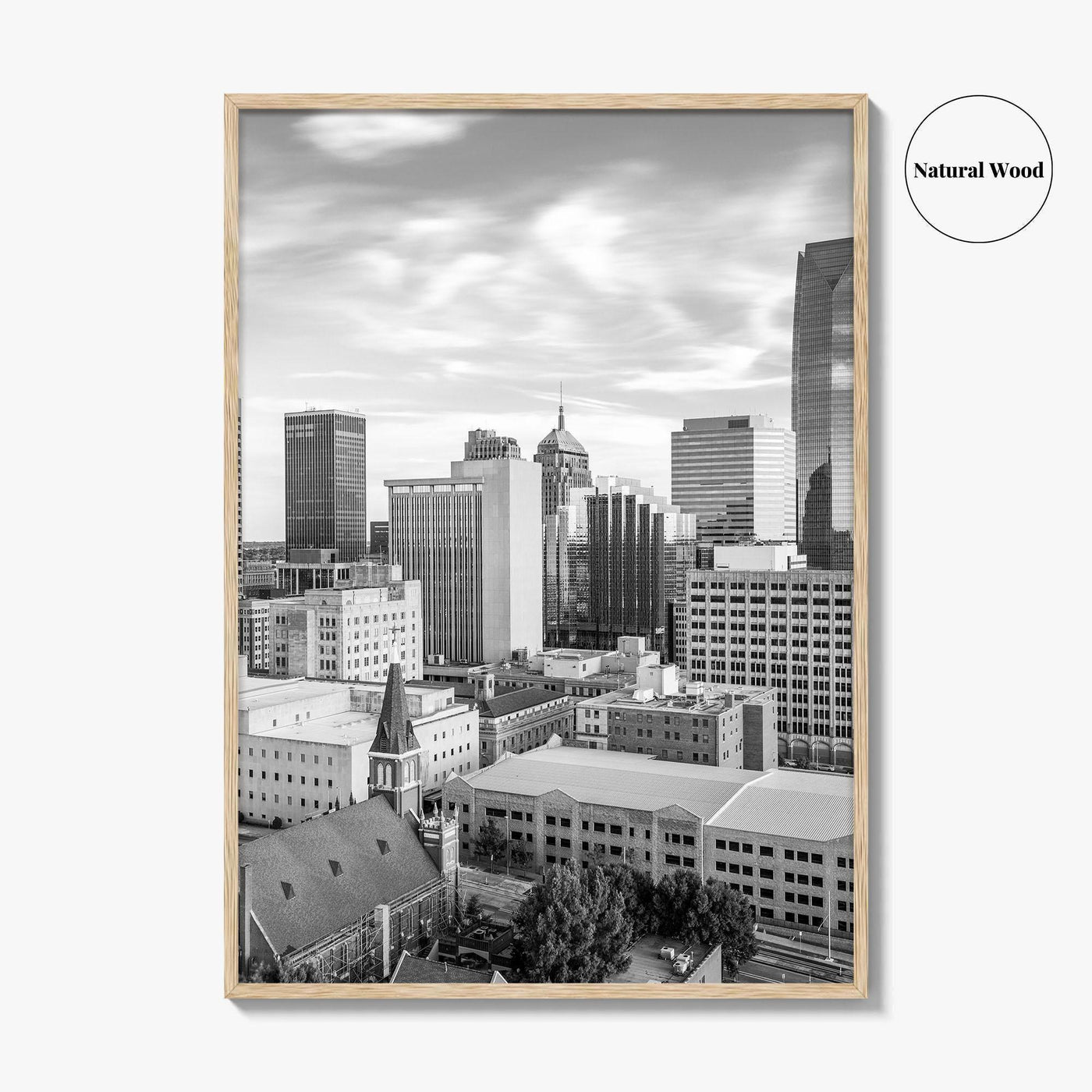 Oklahoma City Skyline Black and White Fine Art Photo Print, OKC Poster