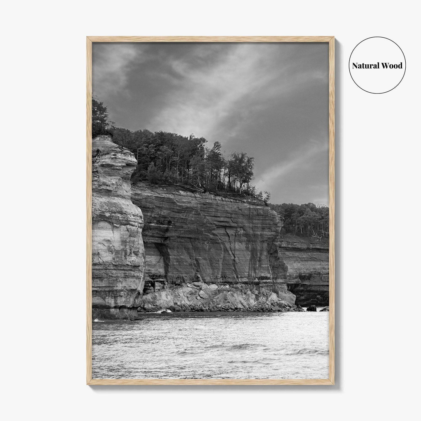 Pictured Rocks Black and White Fine Art Photo Print, Munising Michigan Poster