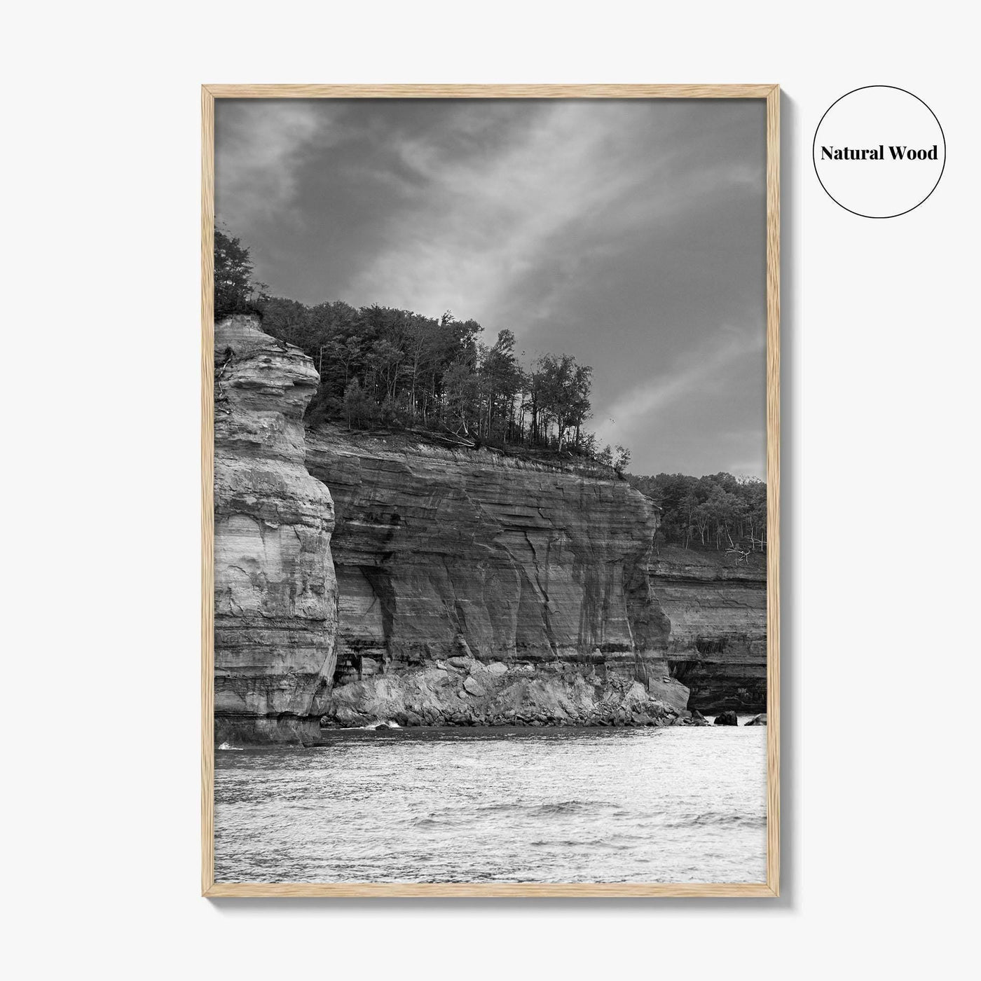 Pictured Rocks Black and White Fine Art Photo Print, Munising Michigan Poster