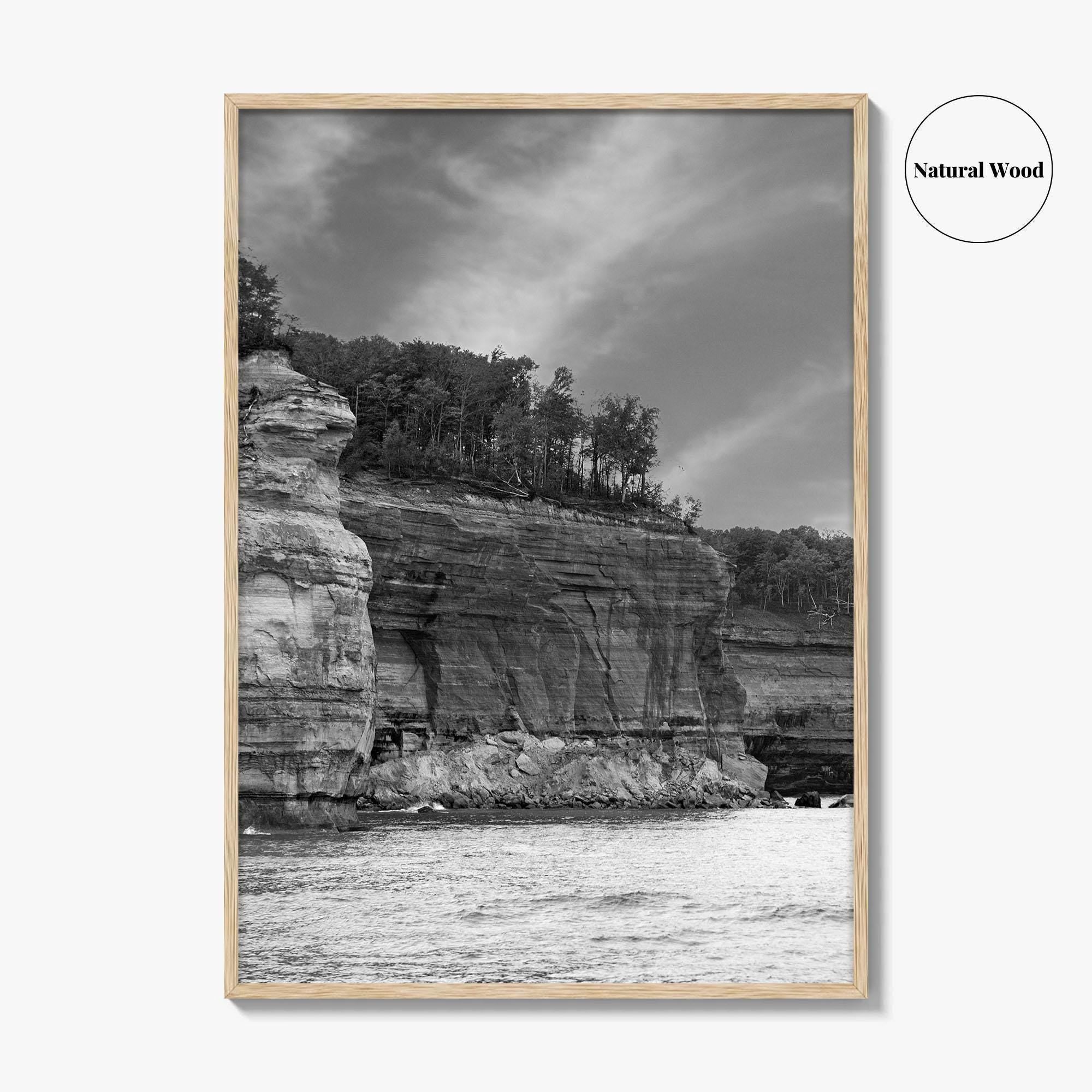 Pictured Rocks Black and White Fine Art Photo Print, Munising Michigan Poster