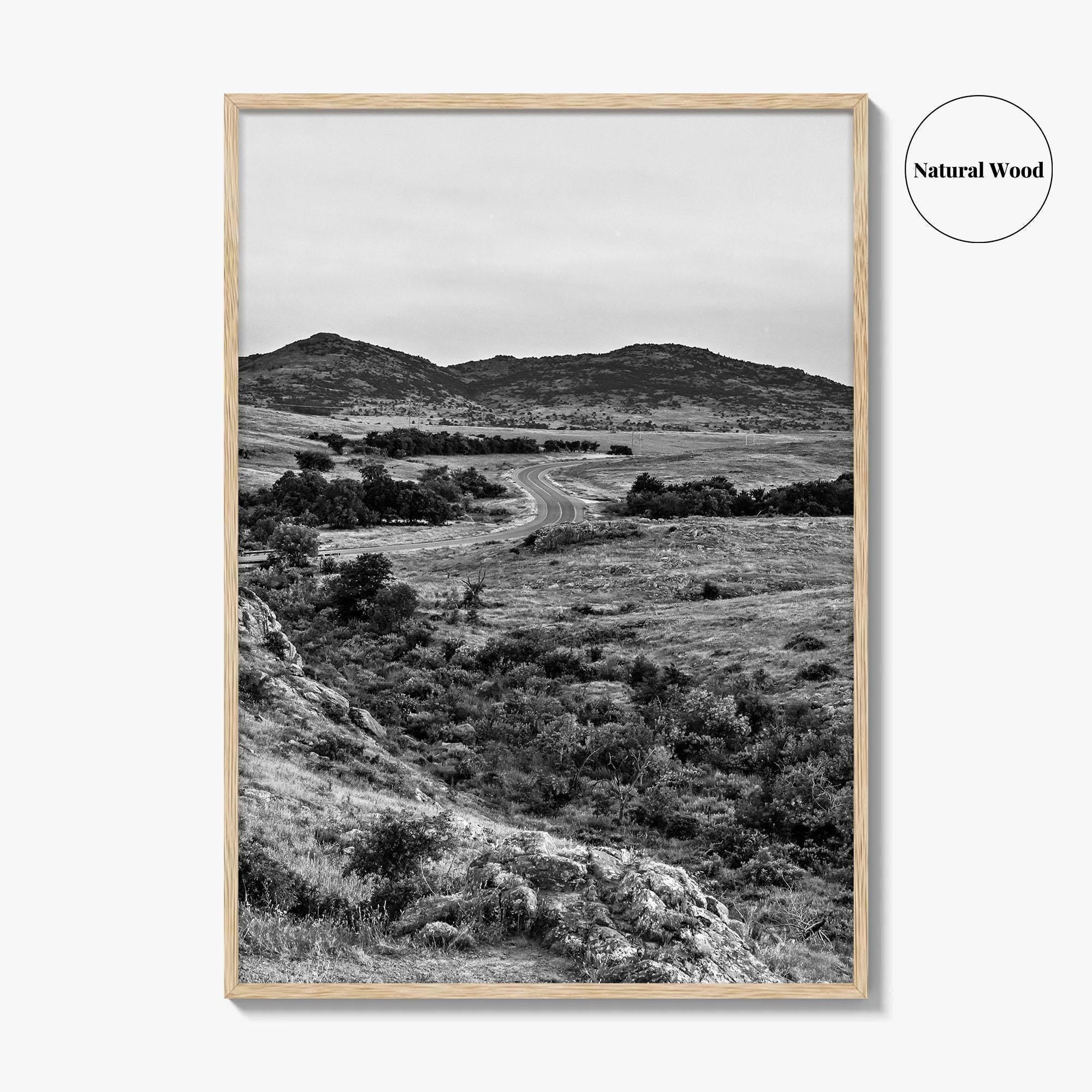 Oklahoma Black and White Fine Art Photo Print, Wichita Mountains, Lawton OK Wall Poster