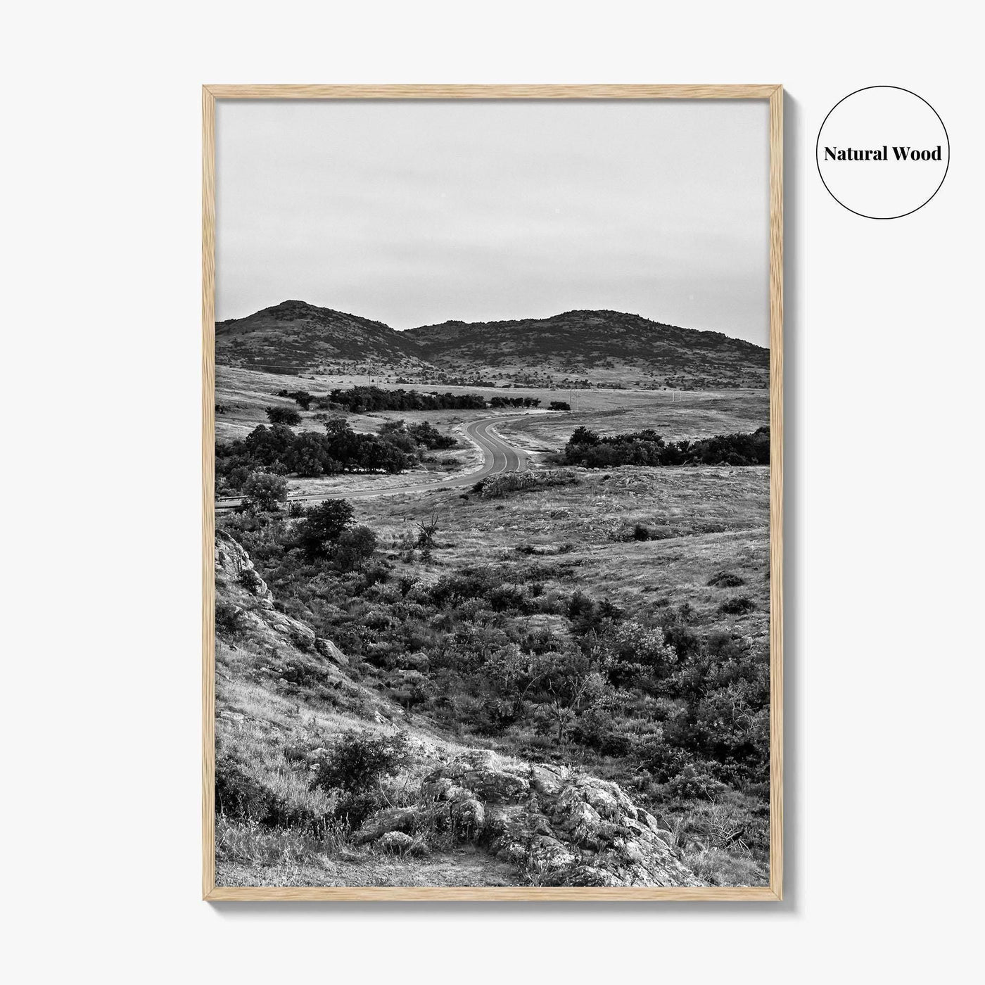 Oklahoma Black and White Fine Art Photo Print, Wichita Mountains, Lawton OK Wall Poster