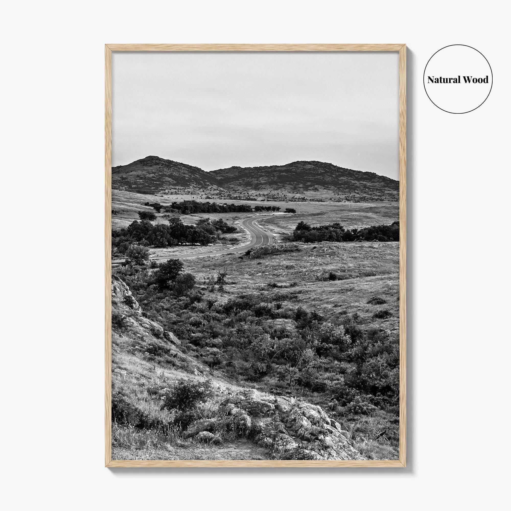 Oklahoma Black and White Fine Art Photo Print, Wichita Mountains, Lawton OK Wall Poster