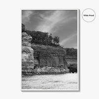 Pictured Rocks Black and White Fine Art Photo Print, Munising Michigan Poster