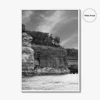 Pictured Rocks Black and White Fine Art Photo Print, Munising Michigan Poster