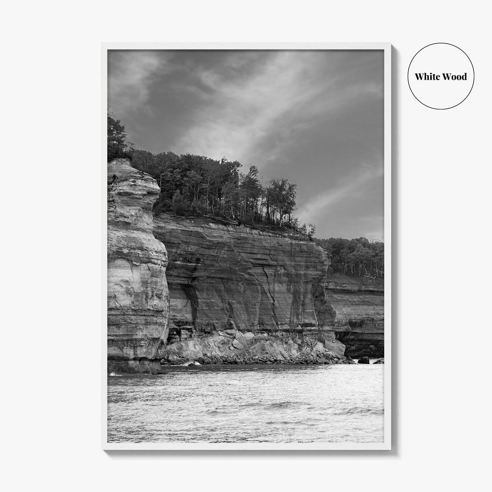 Pictured Rocks Black and White Fine Art Photo Print, Munising Michigan Poster