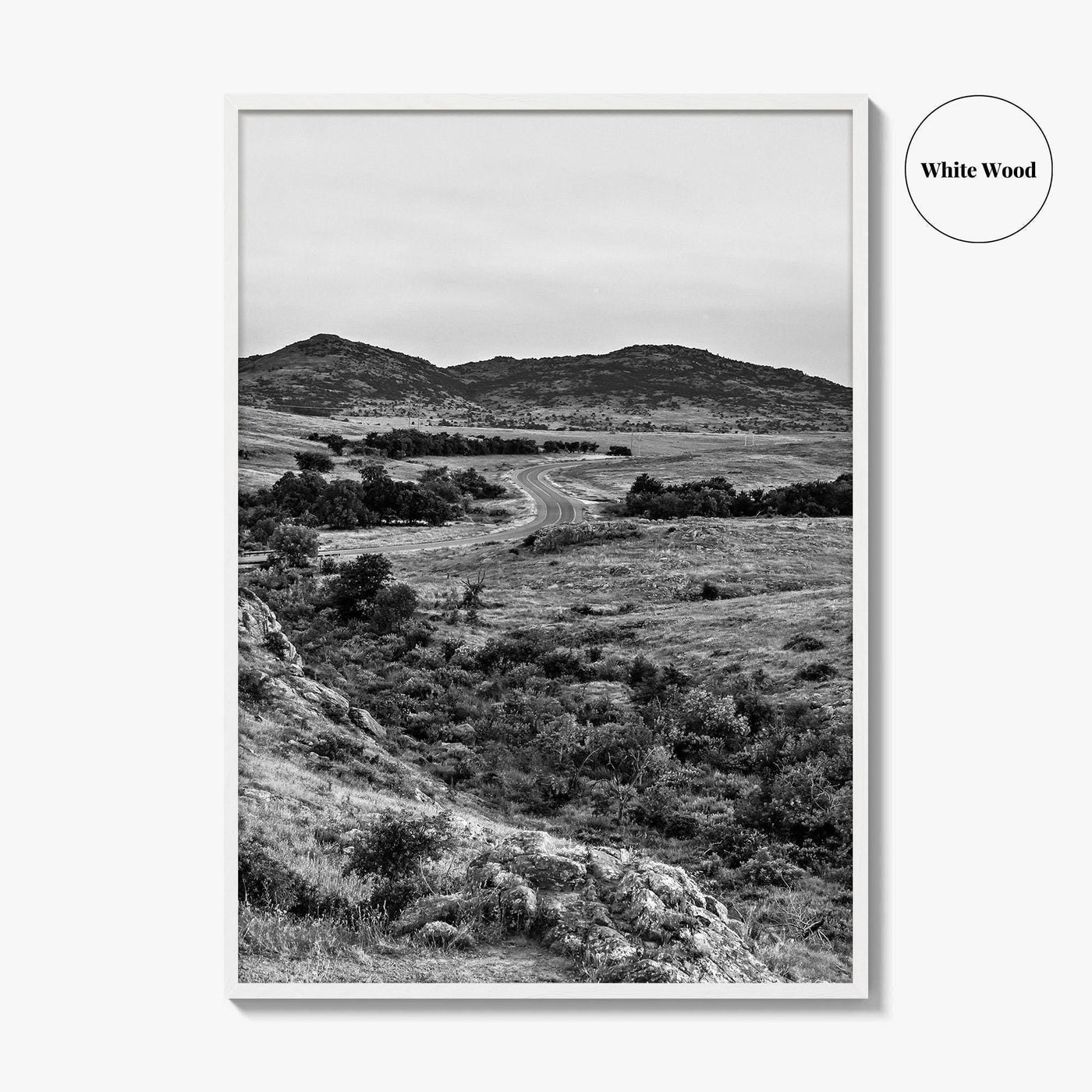 Oklahoma Black and White Fine Art Photo Print, Wichita Mountains, Lawton OK Wall Poster