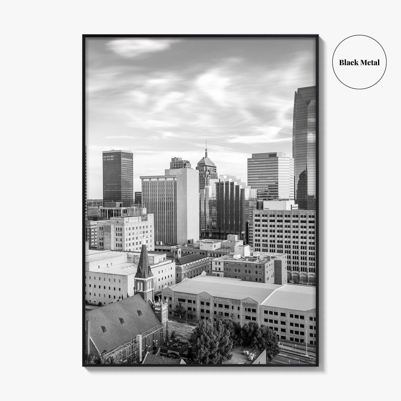 Oklahoma City Skyline Black and White Fine Art Photo Print, OKC Poster
