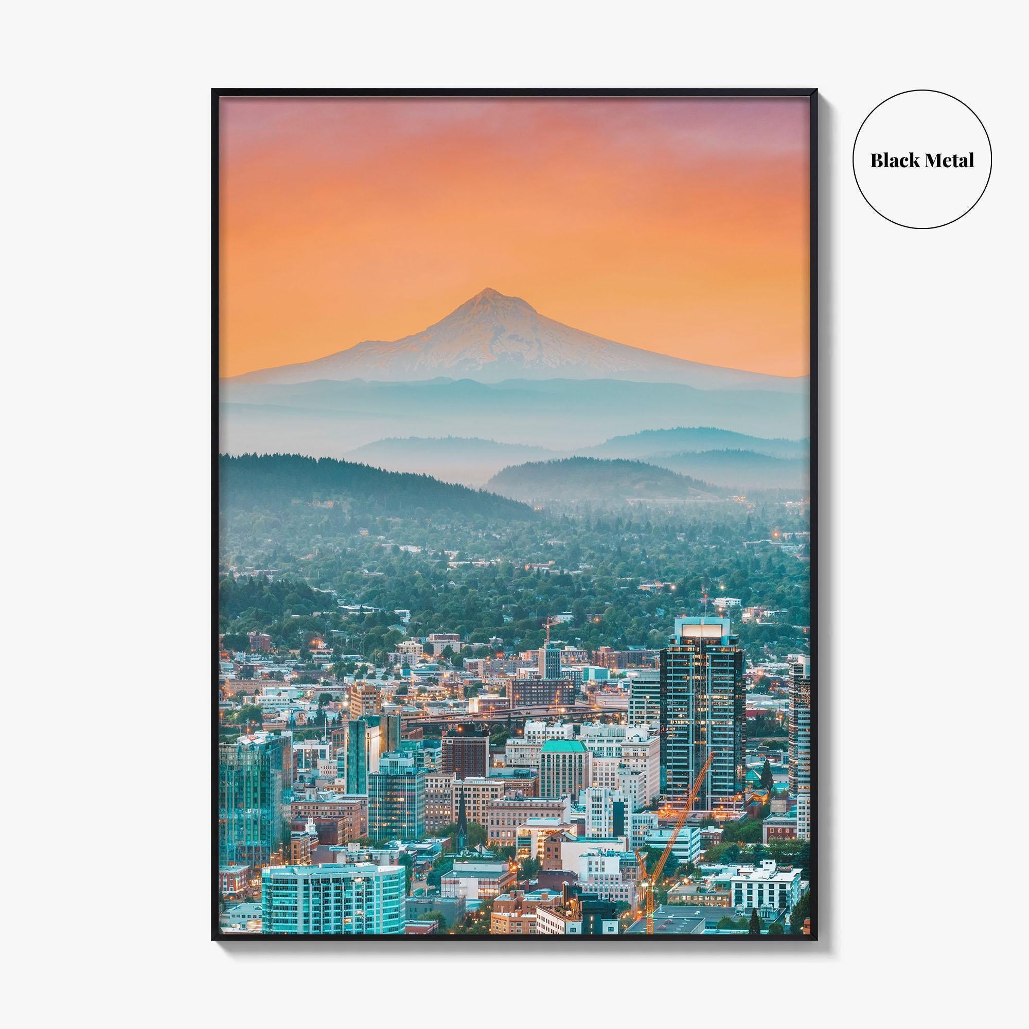 Portland Oregon Skyline Fine Art Photo Print, Mt Hood, USA Wall Poster