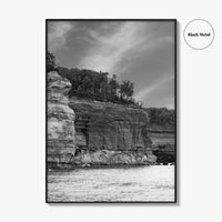 Pictured Rocks Black and White Fine Art Photo Print, Munising Michigan Poster