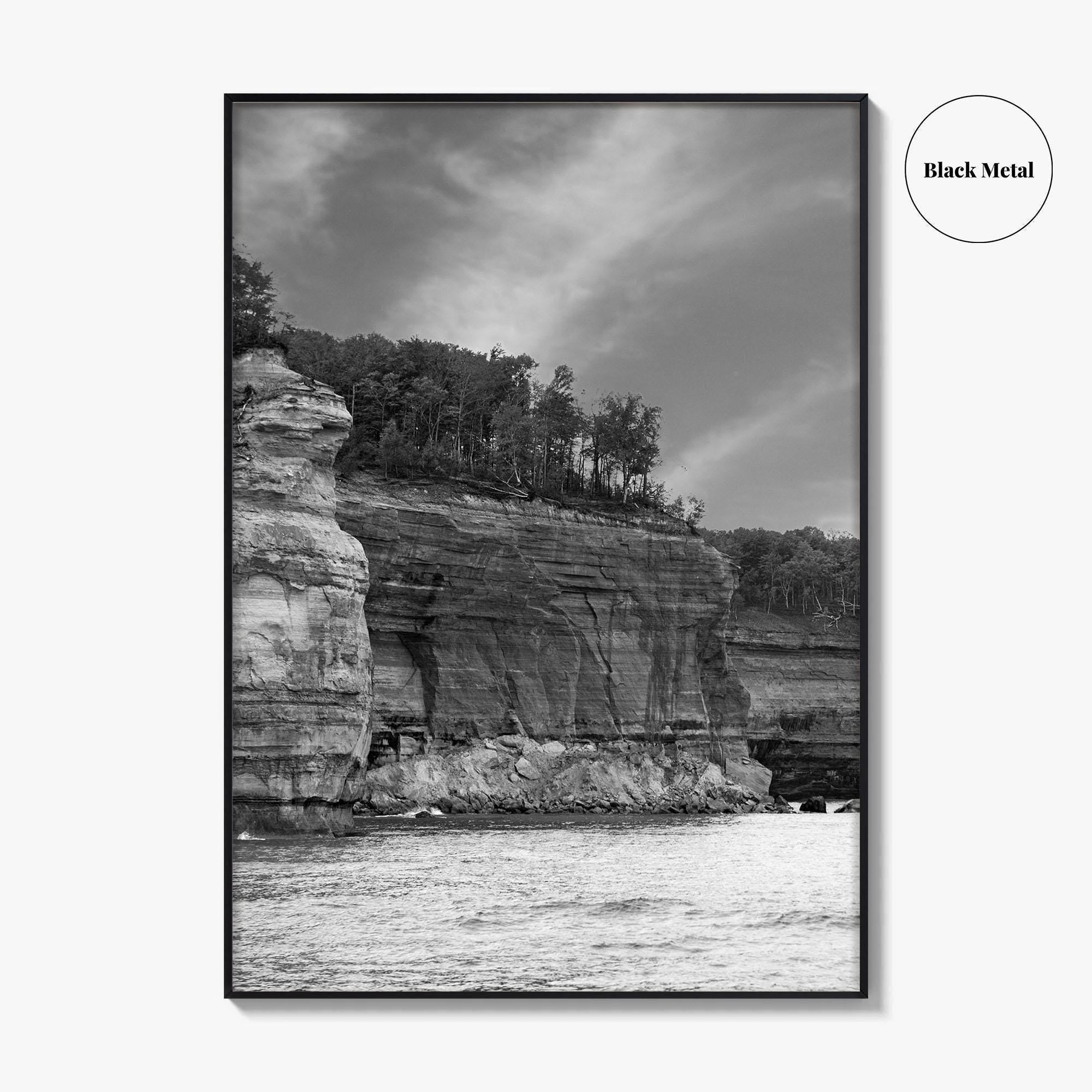 Pictured Rocks Black and White Fine Art Photo Print, Munising Michigan Poster
