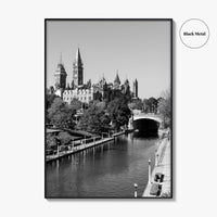 Ottawa Black and White Fine Art Photo Print, Parliament Hill Rideau Canal Ontario Poster