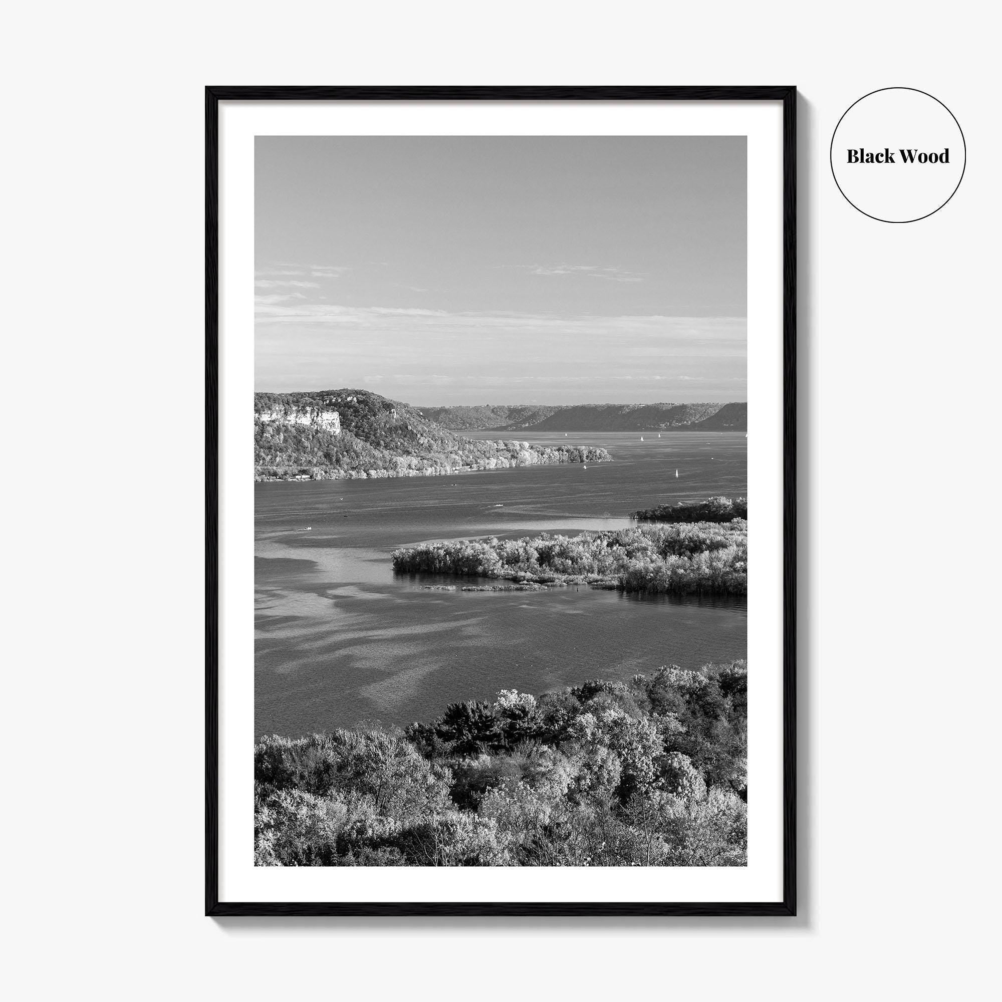 Mississippi River Black and White Fine Art Photo Print, Autumn Landscape USA Poster