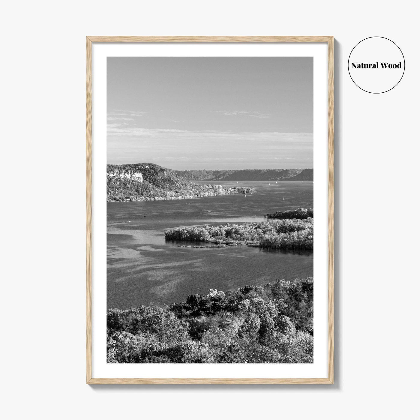 Mississippi River Black and White Fine Art Photo Print, Autumn Landscape USA Poster