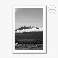 Mount Kilimanjaro Black and White Fine Art Photo Print, Tanzania Elephants Poster, Amboseli Wildlife