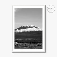 Mount Kilimanjaro Black and White Fine Art Photo Print, Tanzania Elephants Poster, Amboseli Wildlife
