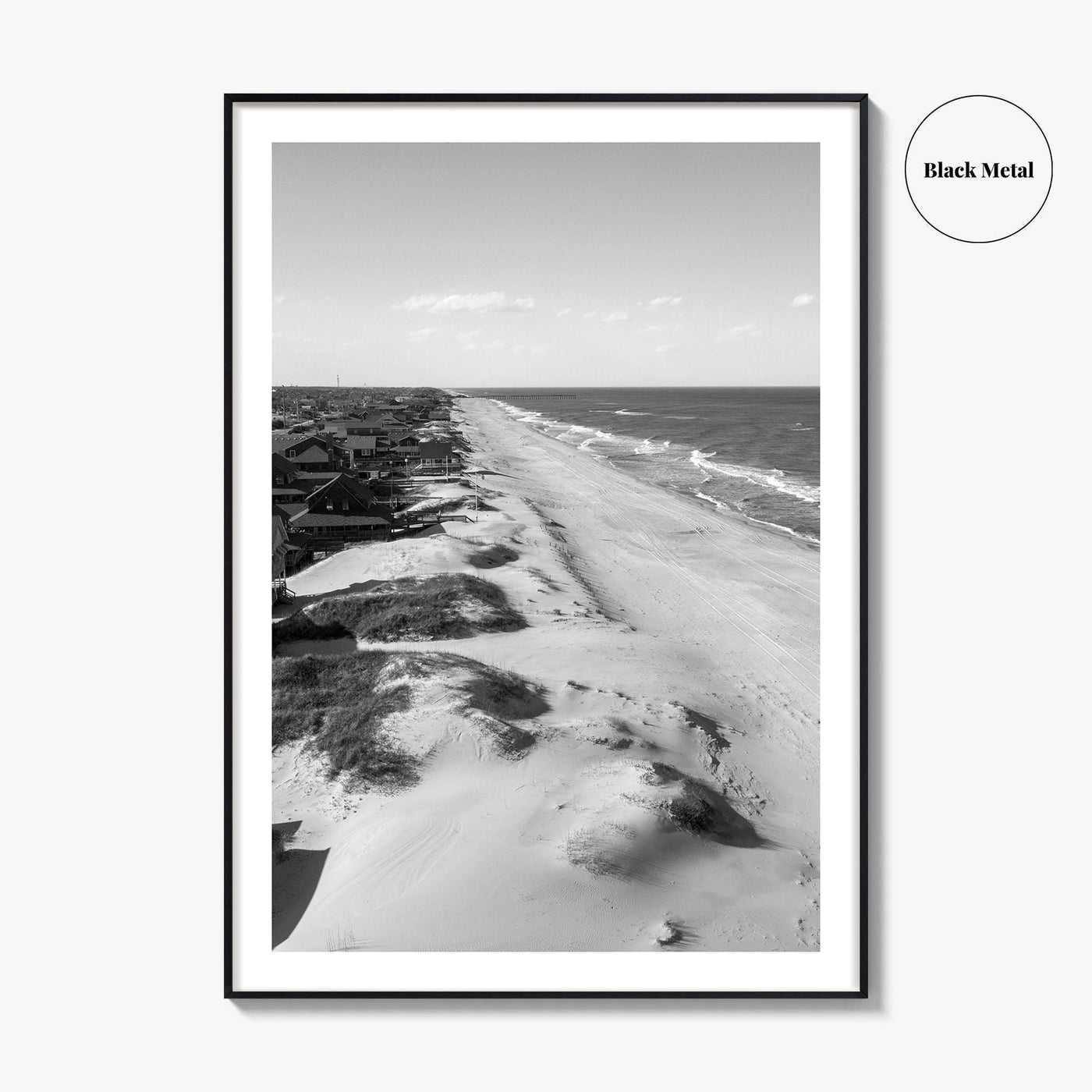 Nags Head Black and White Fine Art Photo Print, Outer Banks Fishing Pier Poster