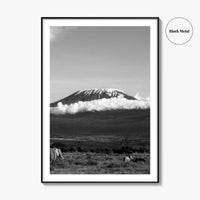 Mount Kilimanjaro Black and White Fine Art Photo Print, Tanzania Elephants Poster, Amboseli Wildlife