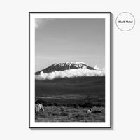 Mount Kilimanjaro Black and White Fine Art Photo Print, Tanzania Elephants Poster, Amboseli Wildlife