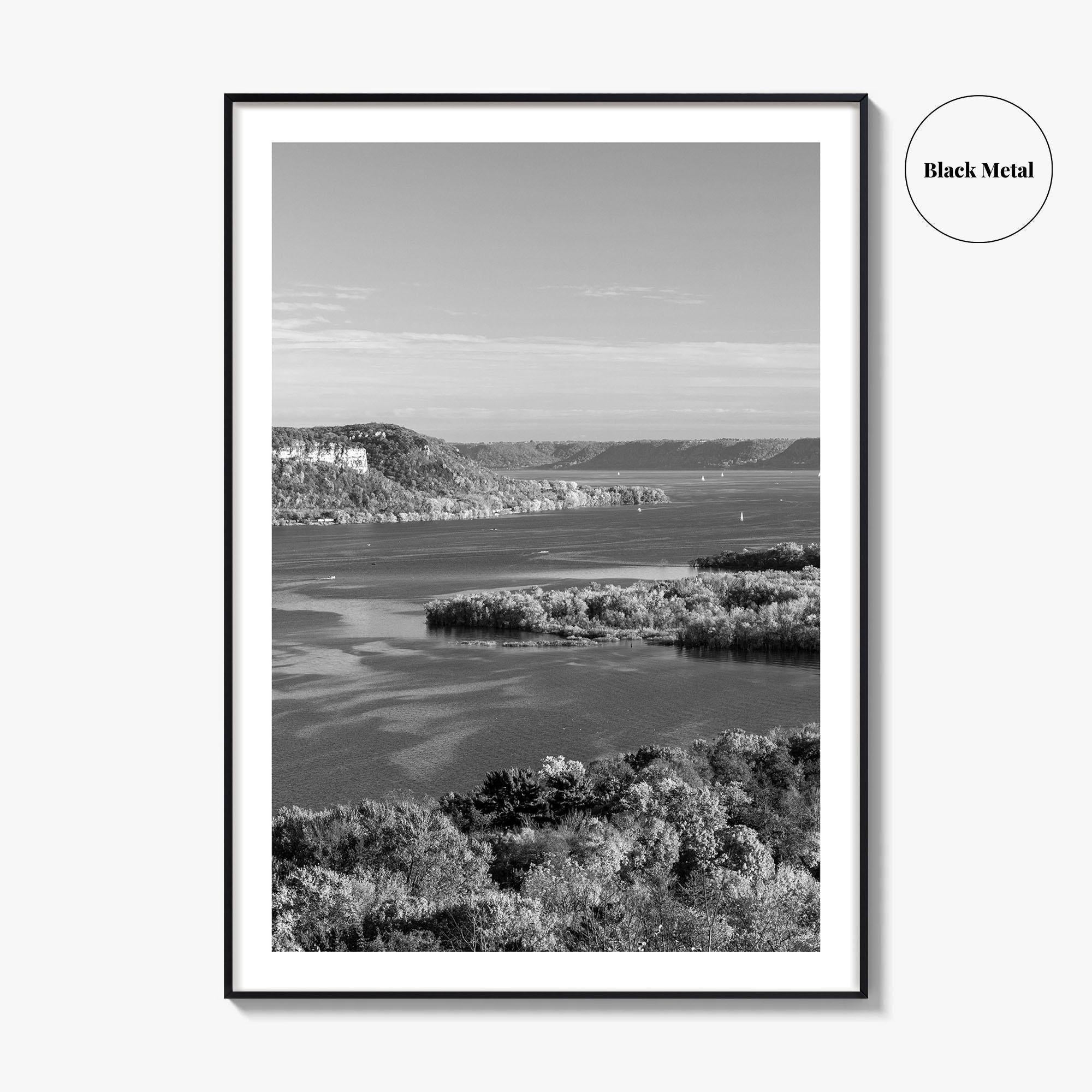 Mississippi River Black and White Fine Art Photo Print, Autumn Landscape USA Poster