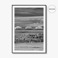 Mongolia Black and White Fine Art Photo Print, Ger Yurt, Goat Herd, Steppe Poster