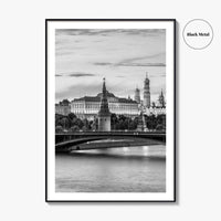 Moscow Black and White Fine Art Photo Print, Kremlin, Moskva River, Russia Wall Poster