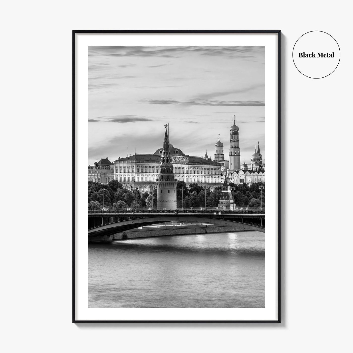 Moscow Black and White Fine Art Photo Print, Kremlin, Moskva River, Russia Wall Poster