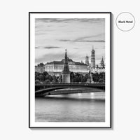 Moscow Black and White Fine Art Photo Print, Kremlin, Moskva River, Russia Wall Poster