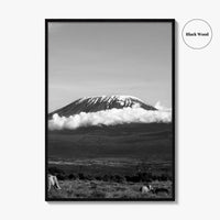 Mount Kilimanjaro Black and White Fine Art Photo Print, Tanzania Elephants Poster, Amboseli Wildlife