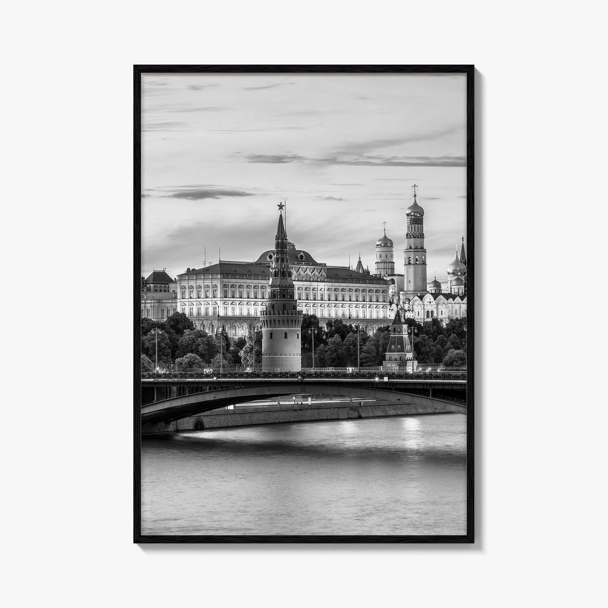 Moscow Black and White Fine Art Photo Print, Kremlin, Moskva River, Russia Wall Poster