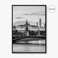 Moscow Black and White Fine Art Photo Print, Kremlin, Moskva River, Russia Wall Poster