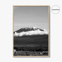 Mount Kilimanjaro Black and White Fine Art Photo Print, Tanzania Elephants Poster, Amboseli Wildlife