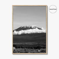 Mount Kilimanjaro Black and White Fine Art Photo Print, Tanzania Elephants Poster, Amboseli Wildlife