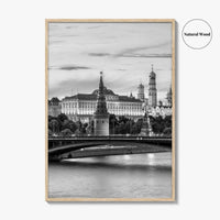Moscow Black and White Fine Art Photo Print, Kremlin, Moskva River, Russia Wall Poster