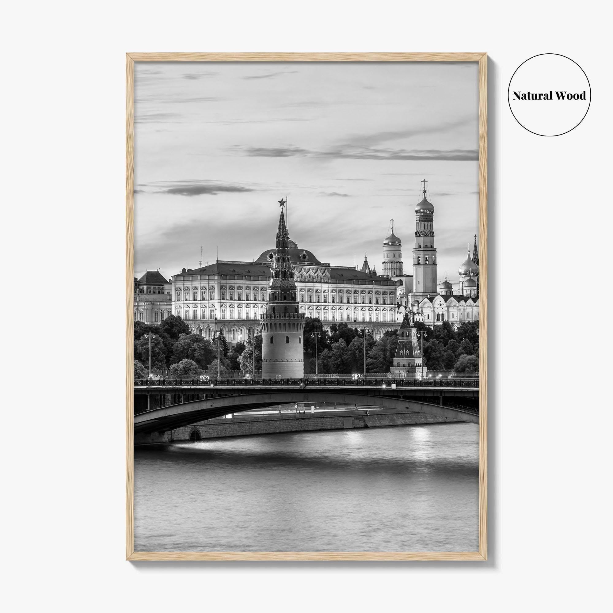 Moscow Black and White Fine Art Photo Print, Kremlin, Moskva River, Russia Wall Poster