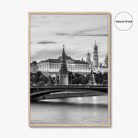 Moscow Black and White Fine Art Photo Print, Kremlin, Moskva River, Russia Wall Poster