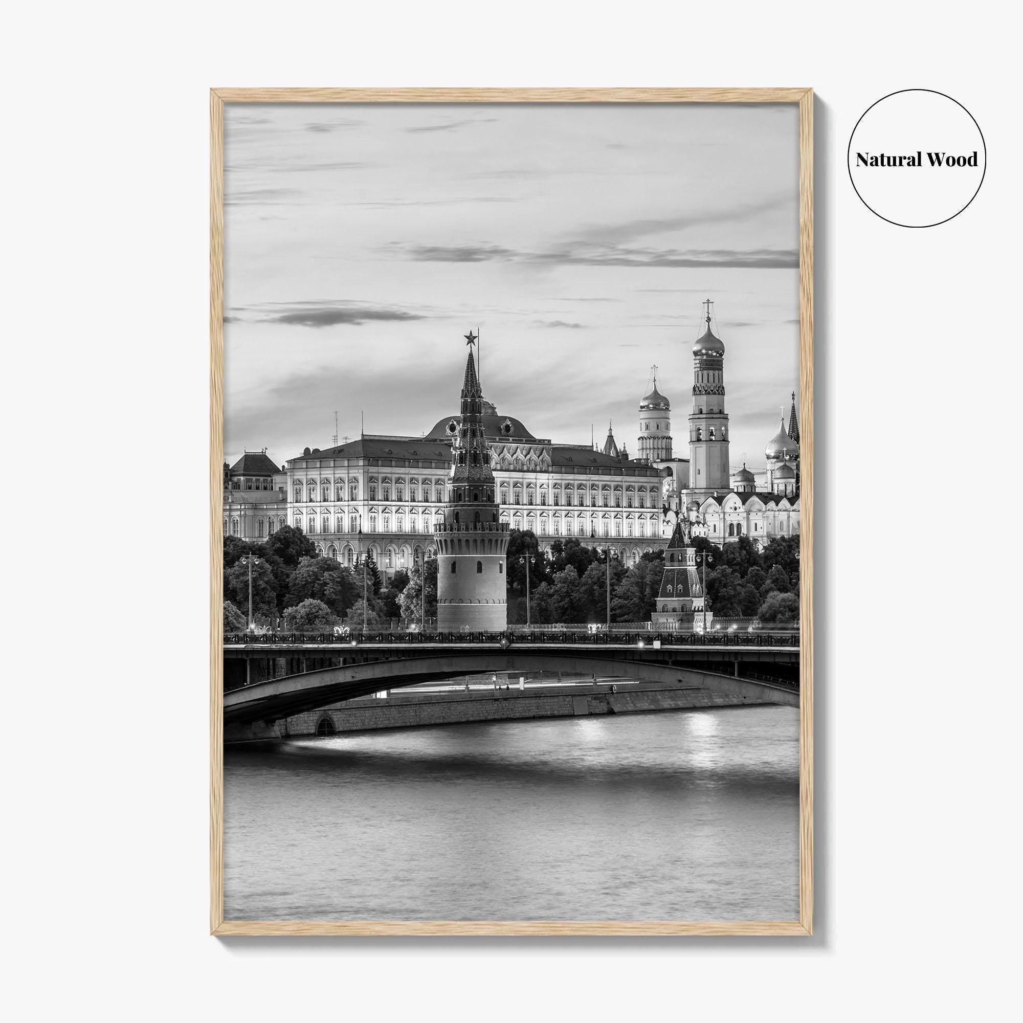 Moscow Black and White Fine Art Photo Print, Kremlin, Moskva River, Russia Wall Poster