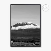 Mount Kilimanjaro Black and White Fine Art Photo Print, Tanzania Elephants Poster, Amboseli Wildlife