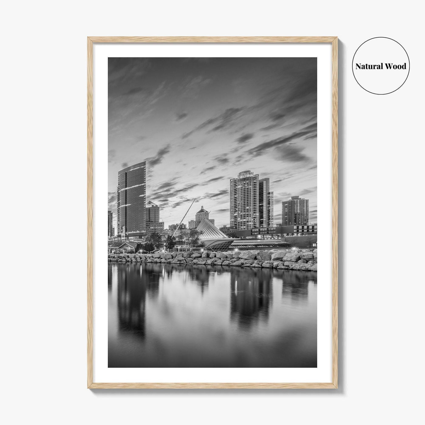 Milwaukee Skyline Black and White Fine Art Photo Print, Wisconsin, USA, Lake Michigan, Poster