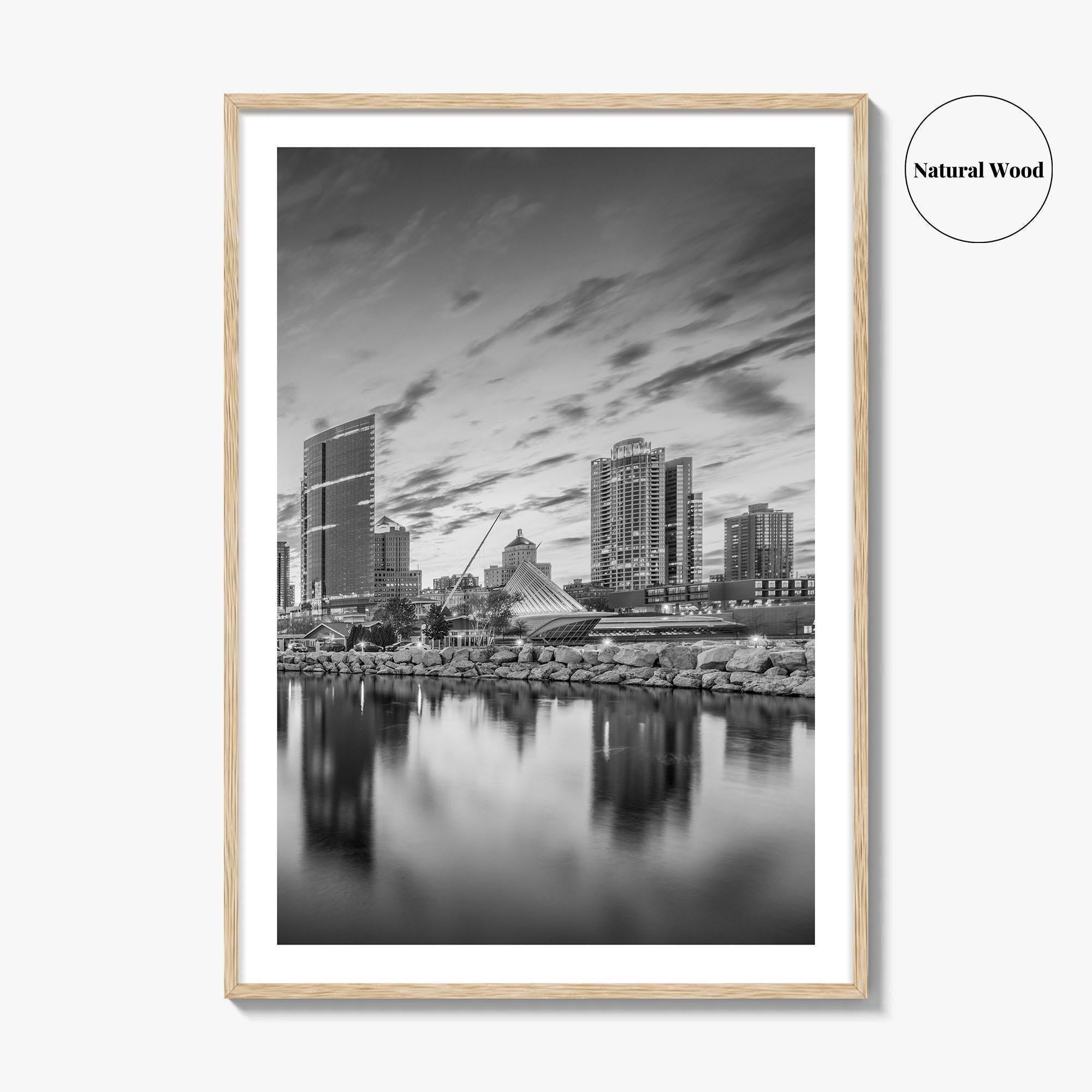 Milwaukee Skyline Black and White Fine Art Photo Print, Wisconsin, USA, Lake Michigan, Poster