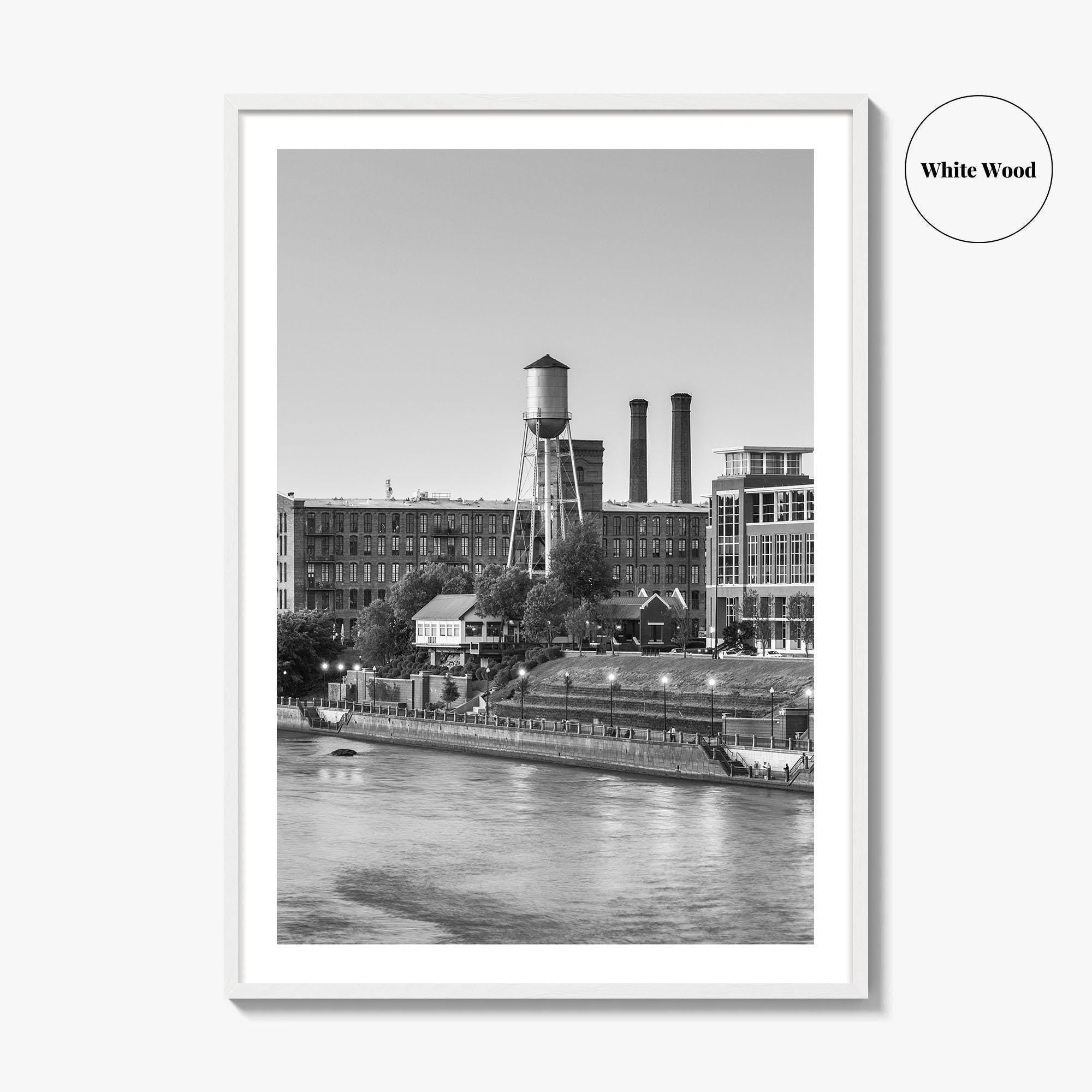 Columbus Georgia Skyline Black and White Fine Art Photo Print, Downtown Chattahoochee River Poster