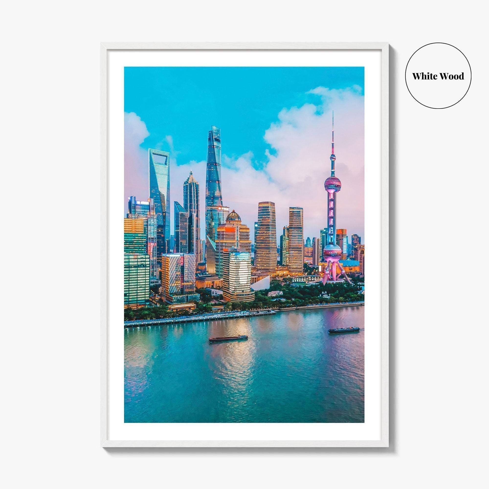 Shanghai Skyline Fine Art Photo Print, Pudong, Aerial Night, China Wall Decor Poster