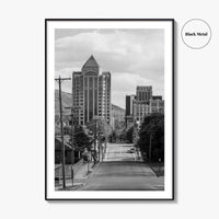 Roanoke Skyline Black and White Fine Art Photo Print, Jefferson Street, Virginia, Wall Decor
