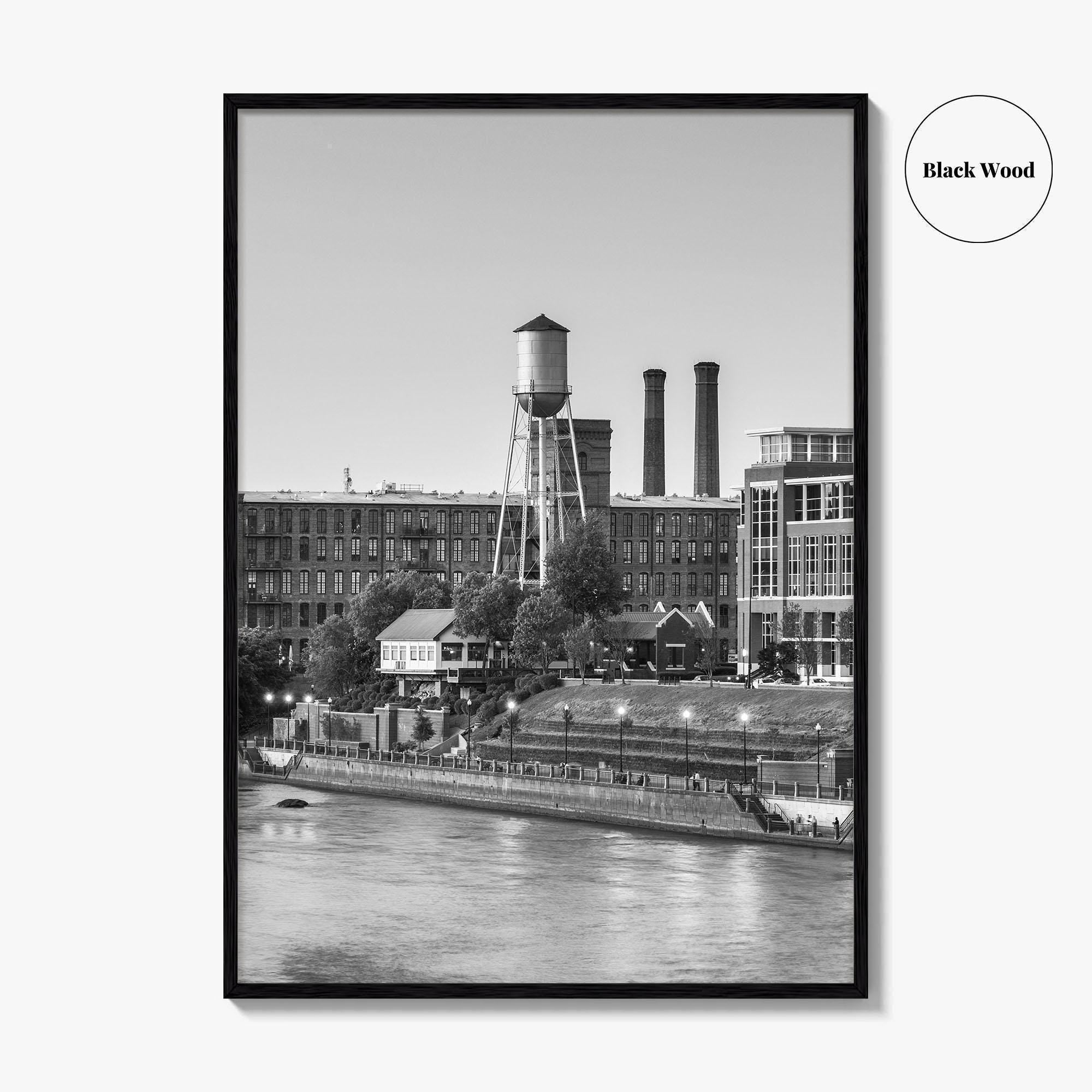 Columbus Georgia Skyline Black and White Fine Art Photo Print, Downtown Chattahoochee River Poster