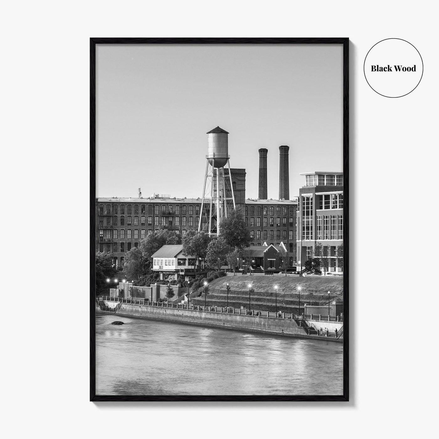 Columbus Georgia Skyline Black and White Fine Art Photo Print, Downtown Chattahoochee River Poster