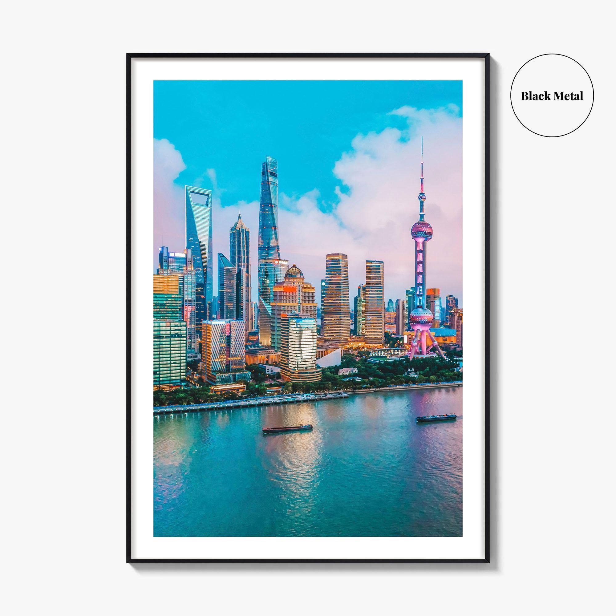 Shanghai Skyline Fine Art Photo Print, Pudong, Aerial Night, China Wall Decor Poster