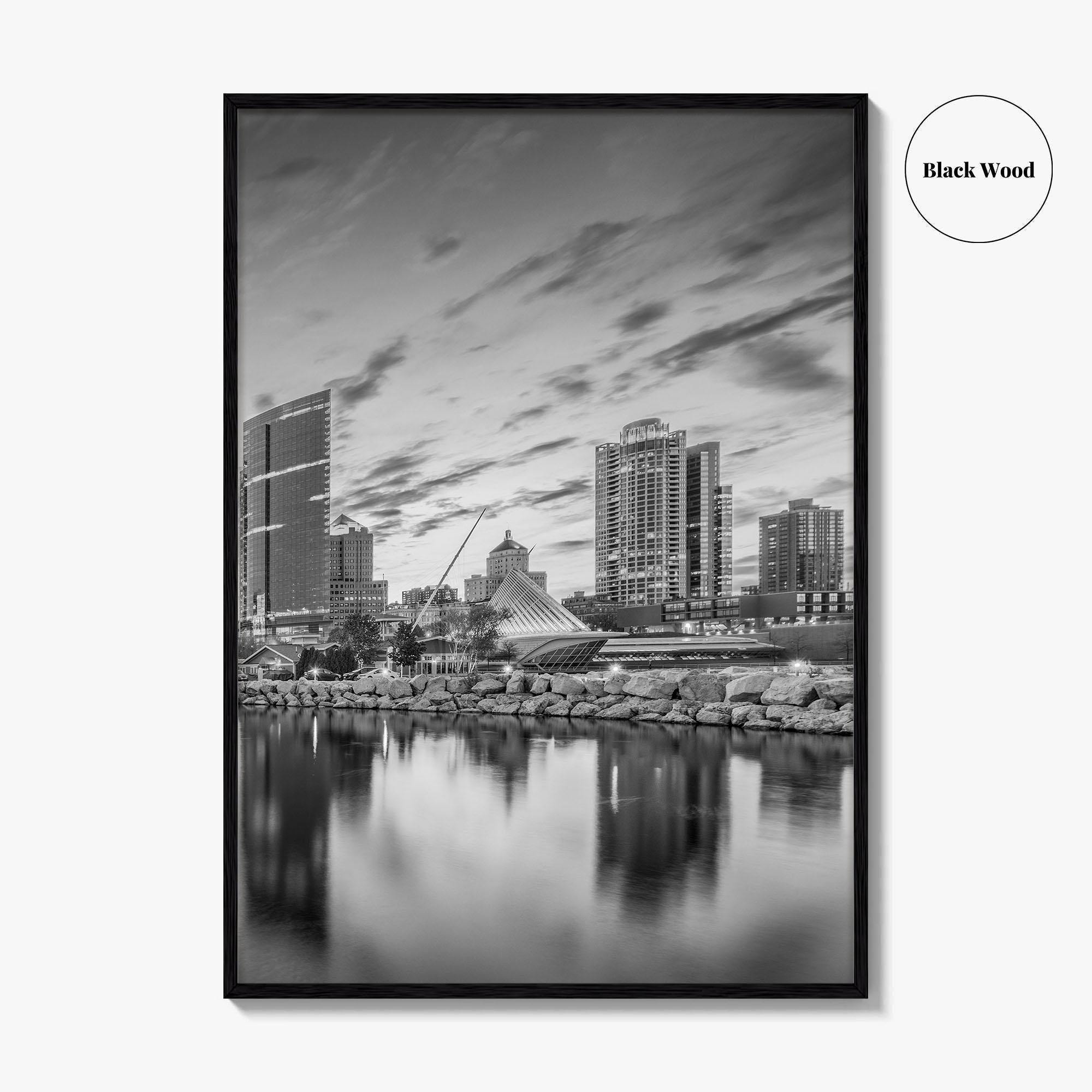 Milwaukee Skyline Black and White Fine Art Photo Print, Wisconsin, USA, Lake Michigan, Poster