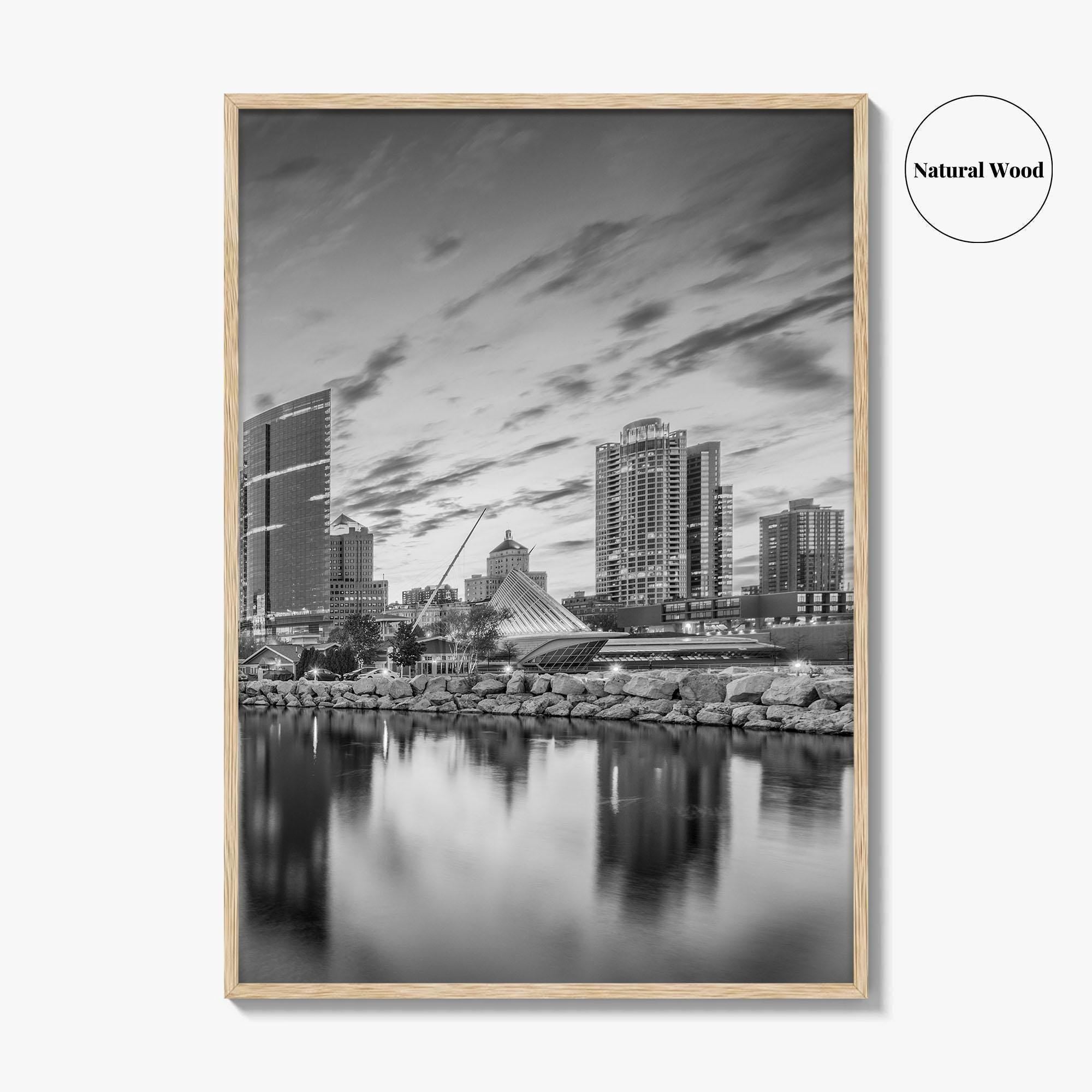 Milwaukee Skyline Black and White Fine Art Photo Print, Wisconsin, USA, Lake Michigan, Poster