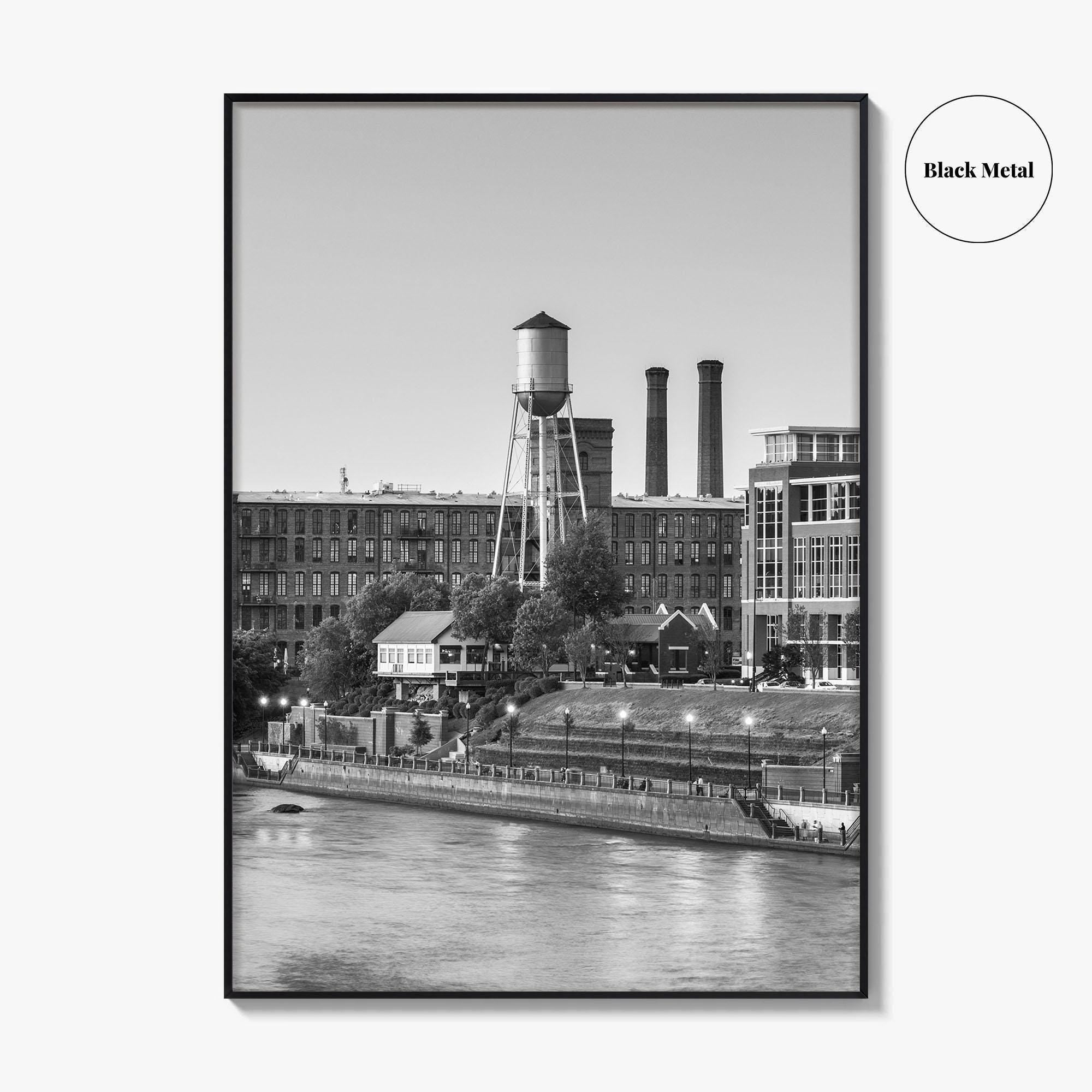 Columbus Georgia Skyline Black and White Fine Art Photo Print, Downtown Chattahoochee River Poster