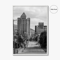 Roanoke Skyline Black and White Fine Art Photo Print, Jefferson Street, Virginia, Wall Decor